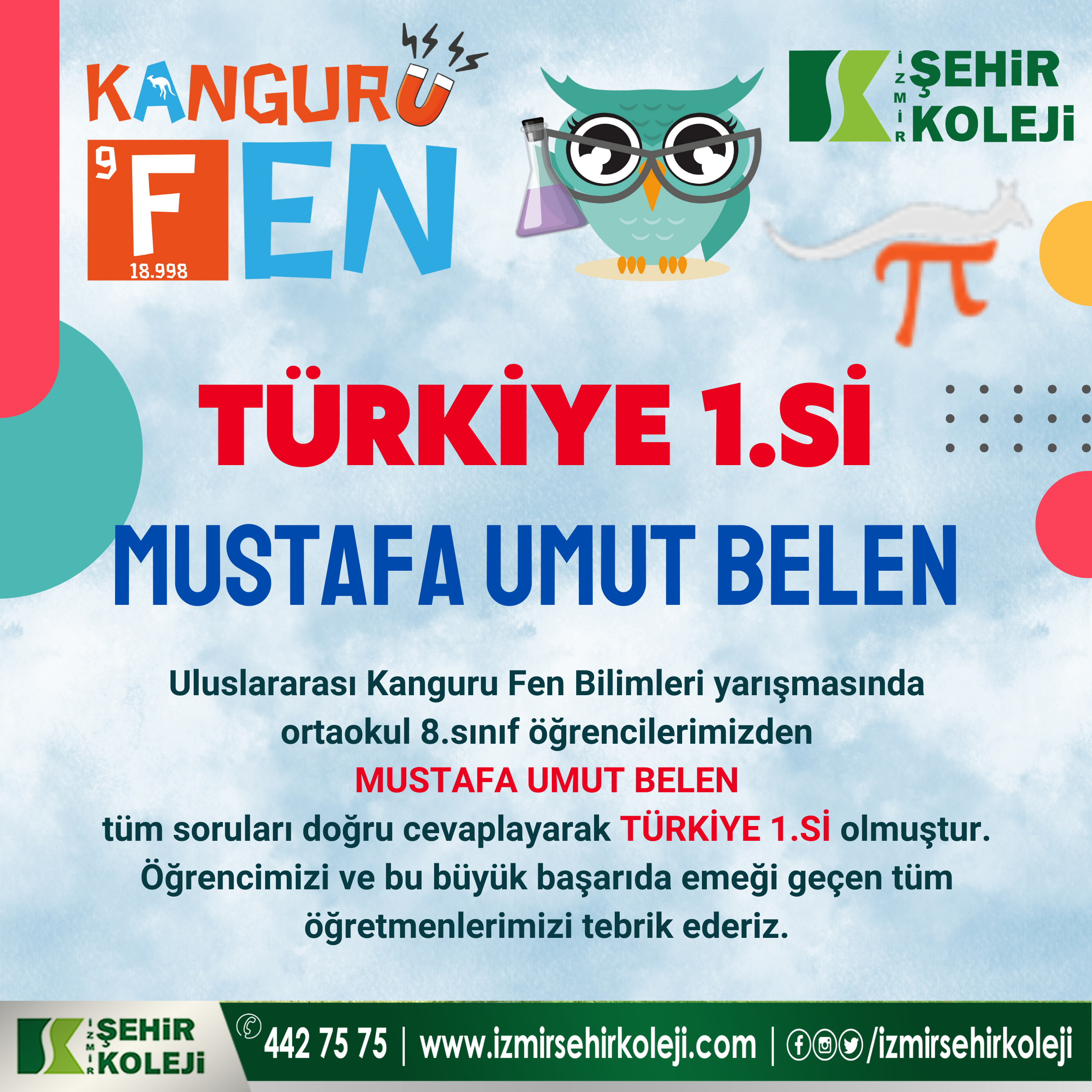Uluslararası Kanguru Fen Bilimleri yarışması Türkiye 1.si