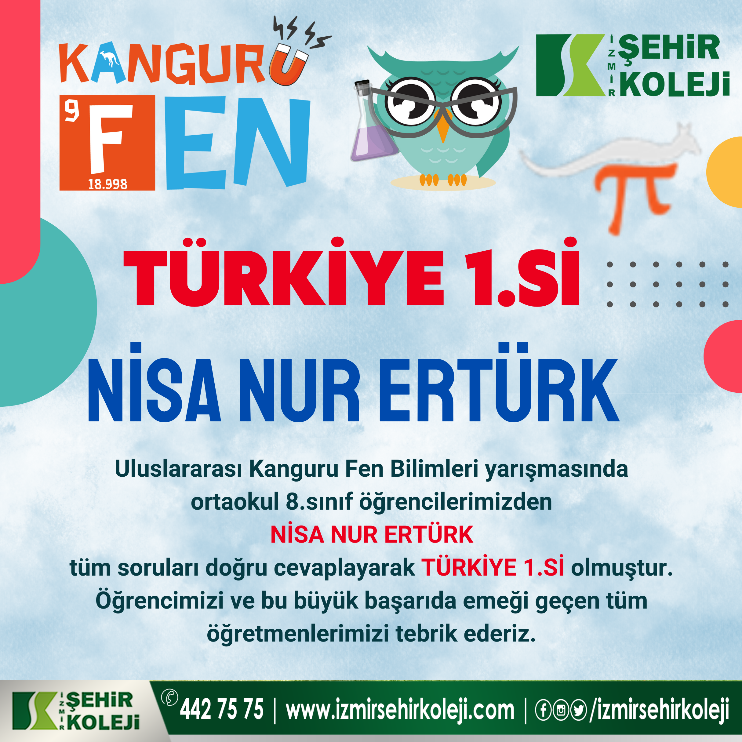 Uluslararası Kanguru Fen Bilimleri yarışması Türkiye 1.si